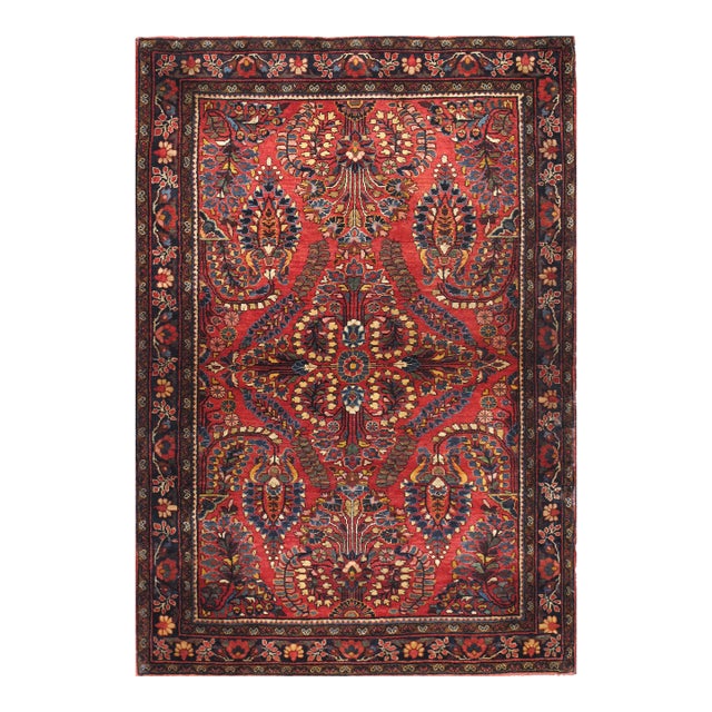 Antique Persian Sarouk Rose/Navy Wool Area Rug 3' 4'' X 5' 1'' For Sale