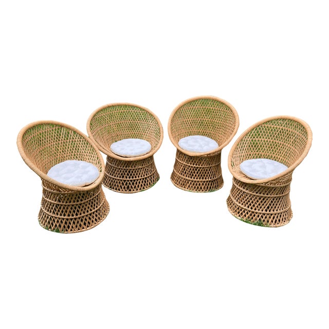 1970s Handwoven Wicker Barrel Chairs - Set of 4 For Sale