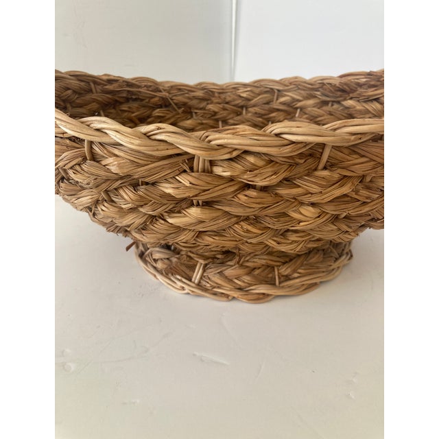 Wood Boho Chic Rush Oval Centerpiece With Wicker Rings For Sale - Image 7 of 9