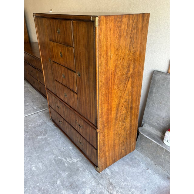 1970s Drexel Accolade Campaign Highboy Dresser For Sale - Image 9 of 9