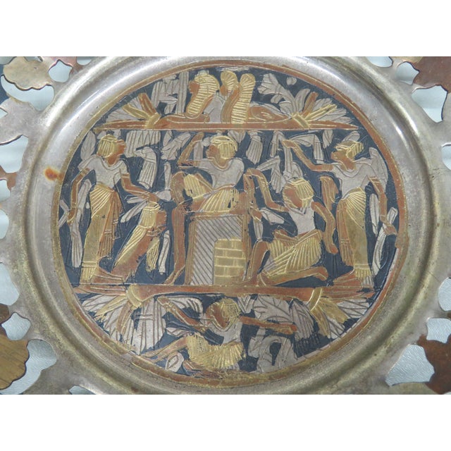 Late 20th Century Egyptian Copper Brass Decorative Plate 4539b For Sale - Image 5 of 10