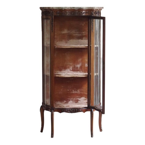 Tall Louis XV Style Display Cabinet with Marble Top, France, 1900s For Sale