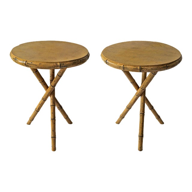 Antique European Tripod Tables Faux Bamboo - A Pair For Sale
