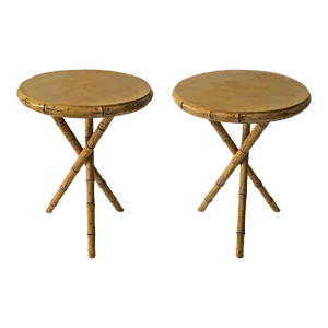 European Tripod Tables Antique Faux Bamboo - A Pair