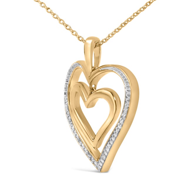 Haus of Brilliance Gold Vermeil Diamond Accent Double Heart Pendant Necklace For Sale - Image 4 of 4