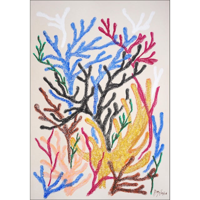2025, Colorful Marine Vegetations, Large Diptych Coral Reef, Gouache Crayon on Watercolor Paper by Romina Milano- Set of 2 For Sale - Image 4 of 9