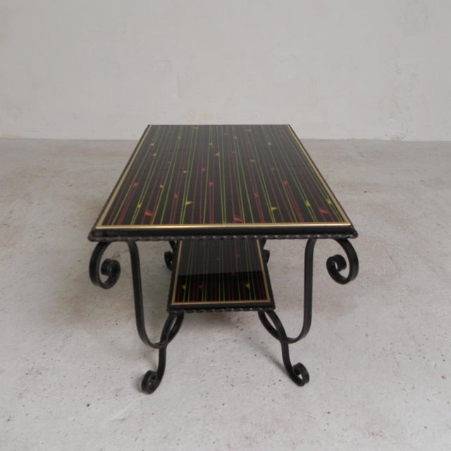 Vintage Coffee Table with 2 Glass Tops with 50s Print, 1950s For Sale - Image 11 of 17