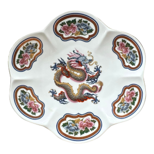 1980s Chinoiserie Porcelain Dragon Tray - 11”