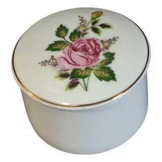 Vintage Fine Porcelain Leart Brazil Romantic Pink Roses Trinket Box For Sale