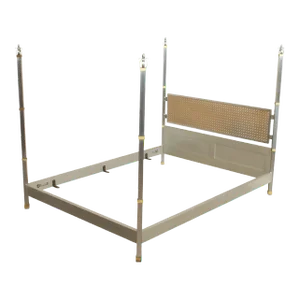 Hollywood Regency Style Metal Caned Back Full Poster Bed