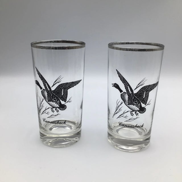 Vintage Federal Platinum Rim Game Bird/Sportsman Cocktail Glasses - Set of 8 For Sale In Sacramento - Image 6 of 12