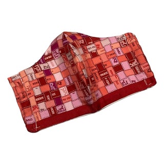 Hermes Cherry Red Bolduc Au Carre Silk Scarf face mask For Sale