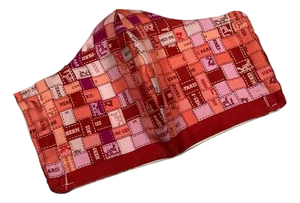 Hermes Cherry Red Bolduc Au Carre Silk Scarf face mask