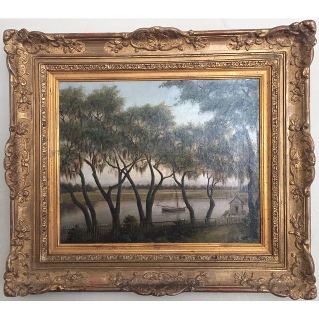 19th Century Impressionist Framed Oil on Canvas, Oakland Estuary by California Artist Joseph Lee For Sale - Image 4 of 4