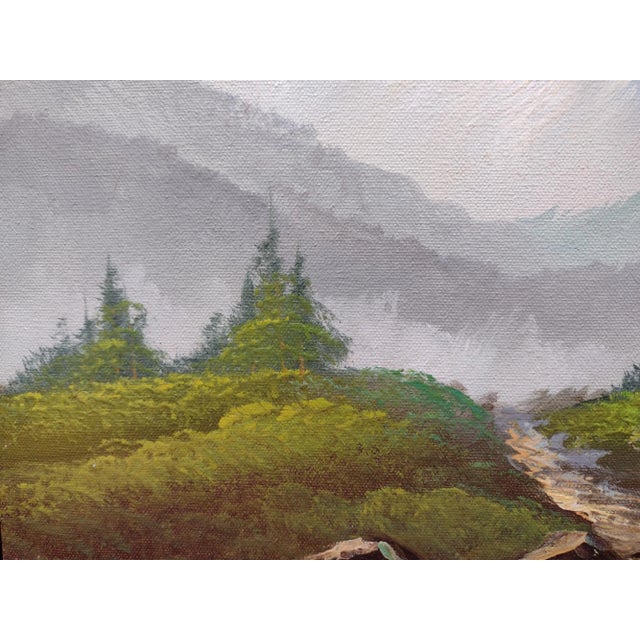 Mid 20th Century Vintage Impressionist Landscape Snowy Mountains Woods Acrylic on Canvas Framed 12x16 For Sale - Image 5 of 10