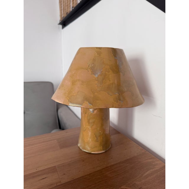 Handmade Ceramic Table Lamp: Ochre Clay Lamp in Rustic Style, Mushroom Shape Lamp, Modern Minimalist Lighting, Contemporary Table Lamp For Sale - Image 4 of 7