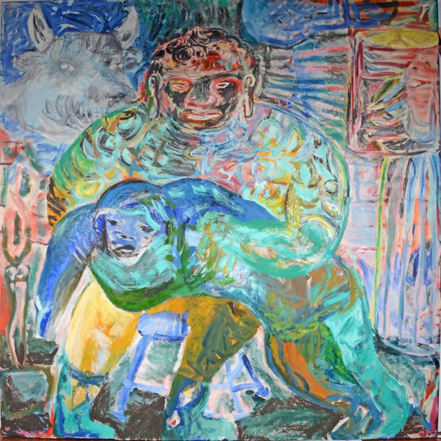 Roberto Juarez, Large Colorful 1983 Neo Expressionist Roberto Juarez Oil Painting Tron Family, 1983 For Sale - Image 11 of 18