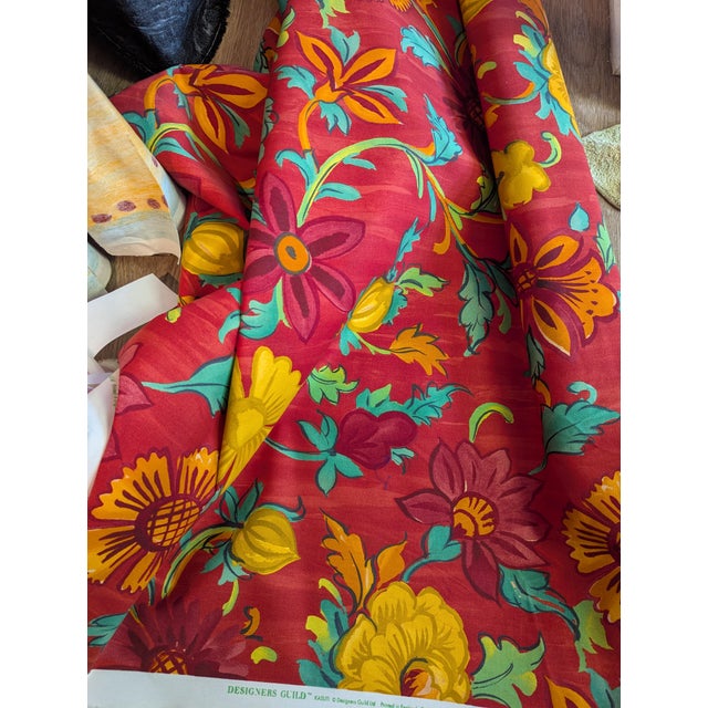 1990s Designers Guild Kasuti Fabric | Discontinued Bold Red Floral Cotton | 4.4 Yds For Sale - Image 5 of 6