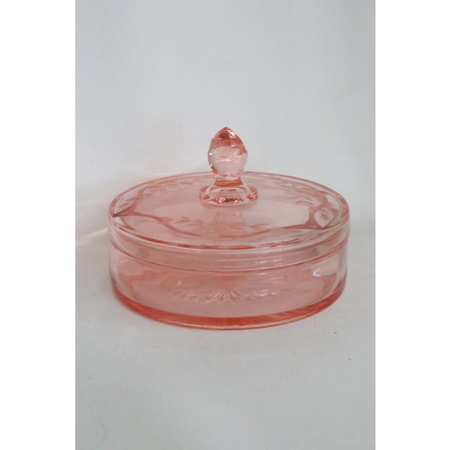 Pink Depression Glass Etched Lidded Candy Dish 4631b For Sale - Image 13 of 17