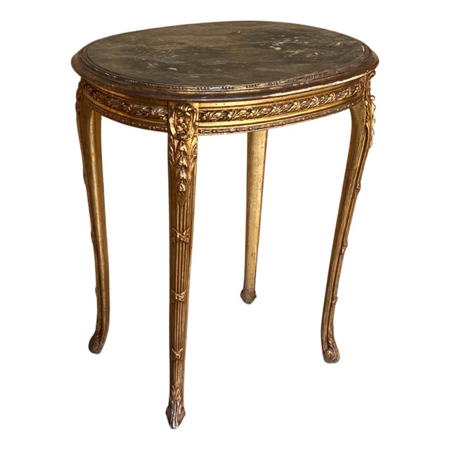 Early 20th Century French Louis XVI Style Gilded Oval Console Table with Four Legs For Sale