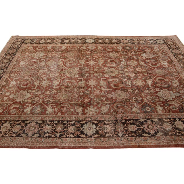 1920s 1920s Handmade Antique Persian Mahal Floral Wool Rug in Rust For Sale - Image 5 of 7