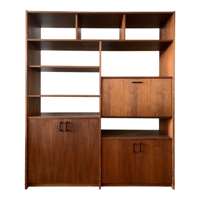 MidCentury Walnut Shelving Unit with Desk Chairish