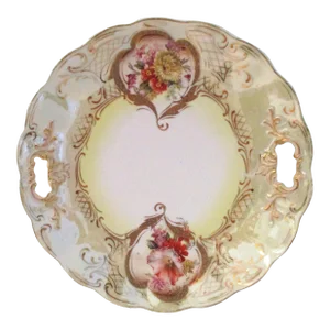 1940s Hand-Painted Lusterware Floral Porcelain Serving Dish