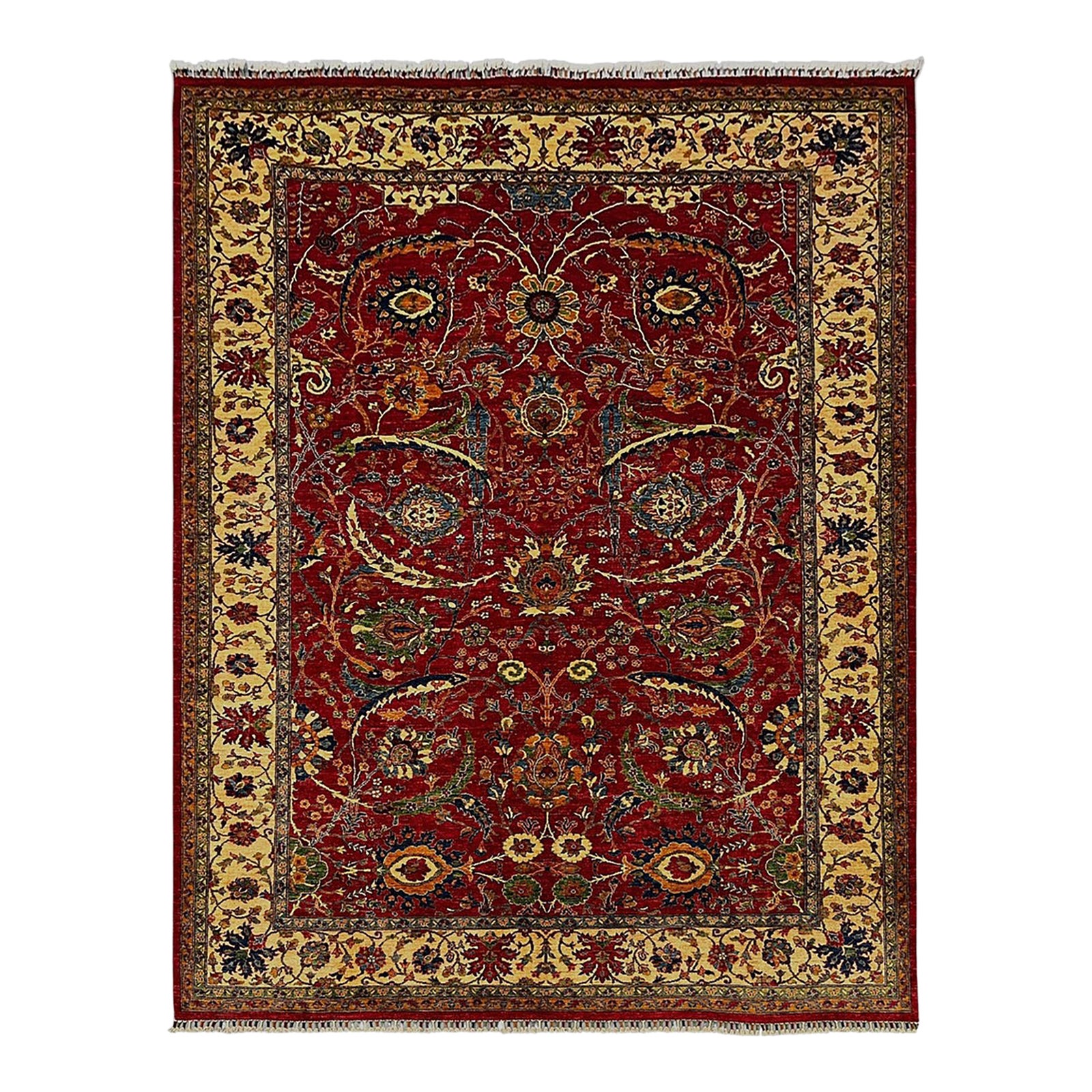 Red Bijar Persian Design Wool Rug With Floral Border, 8'2