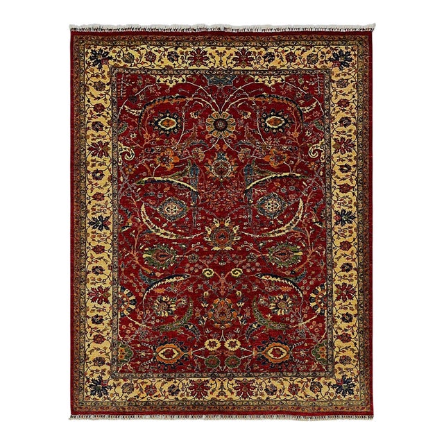 Red Bijar Persian Design Wool Rug With Floral Border, 8'2" X 10'10" For Sale