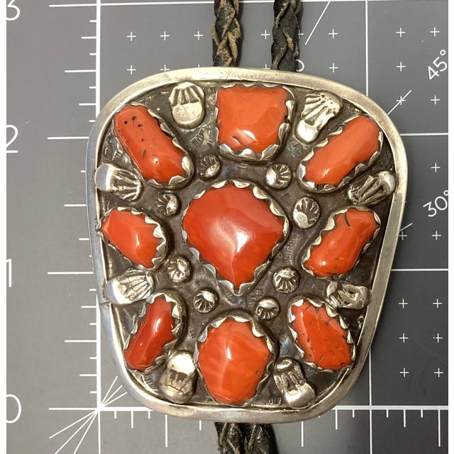 Mid 20th Century Carmelo Patania (1902-1999) Outstanding Mediterranean Coral Set in Sterling Silver W Lovely Aglets. For Sale - Image 5 of 6