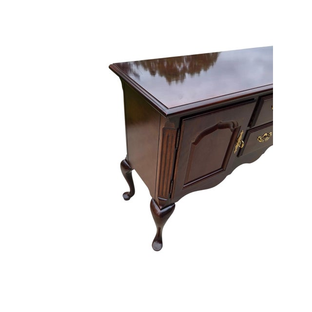 Brown 1990s Thomasville Collectors Cherry Queen Ann Server Sideboard Buffet Console Bar For Sale - Image 8 of 14