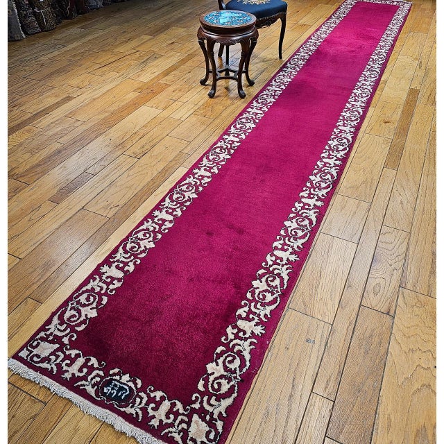 Red Vintage Persian Tabriz Long Runner, Hand-Knotted Wool, Open Field Pattern, Crimson Red & Ivory, 3x19 For Sale - Image 8 of 8