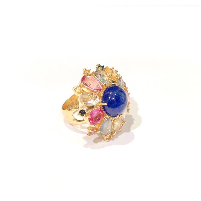 "Capri" Vintage Sapphire & Rose Cut Diamond & Sapphire, Ring -18k Gold & Silver For Sale - Image 17 of 18