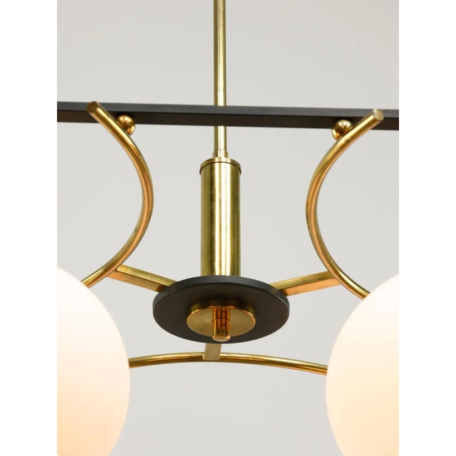 Mid-Century Modern Brass and Opaline Chandelier, Italy For Sale - Image 5 of 18