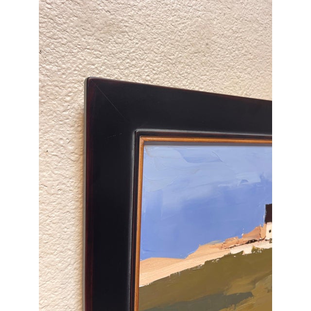 Contemporary Irish House on Green II by Sandra Pratt | Oil on panel of a white house on a green landscape For Sale - Image 3 of 5