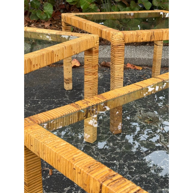 Vintage Coastal Rattan 3-Piece Living Room Table Set With Glass Tops For Sale - Image 9 of 9