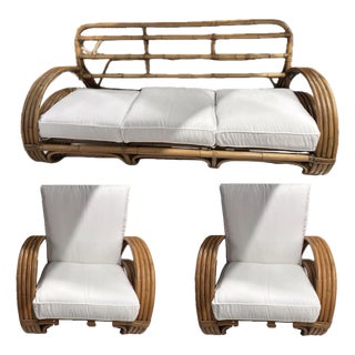Vintage Rattan, Double Loop Bamboo Sofa and Chair Set For Sale