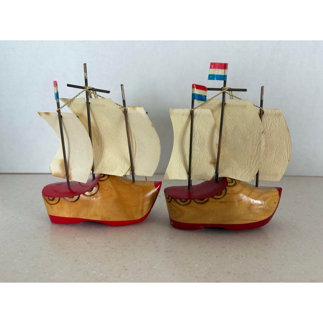 Mid 20th Century Pair of Vintage Dutch Hand-Painted Sailboats With Heraldic Sails, Mid-Century Nautical Decor For Sale - Image 5 of 11