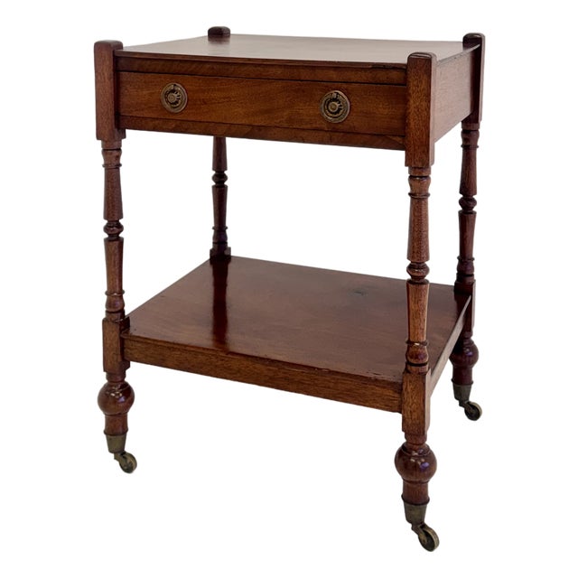 English Mahogany Two-Tier Georgian Style Side Table on Casters, Circa 1930s For Sale