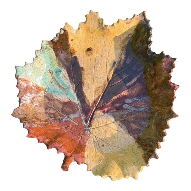 Signed Studio Pottery Leaf Form Decorative Dish For Sale
