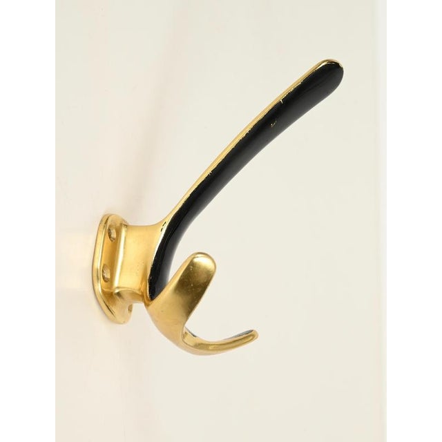 Mid-Century Brass and Coral Red and Black Enamel Coat Hooks, Italy, 1950s, Set of 4 For Sale - Image 10 of 14