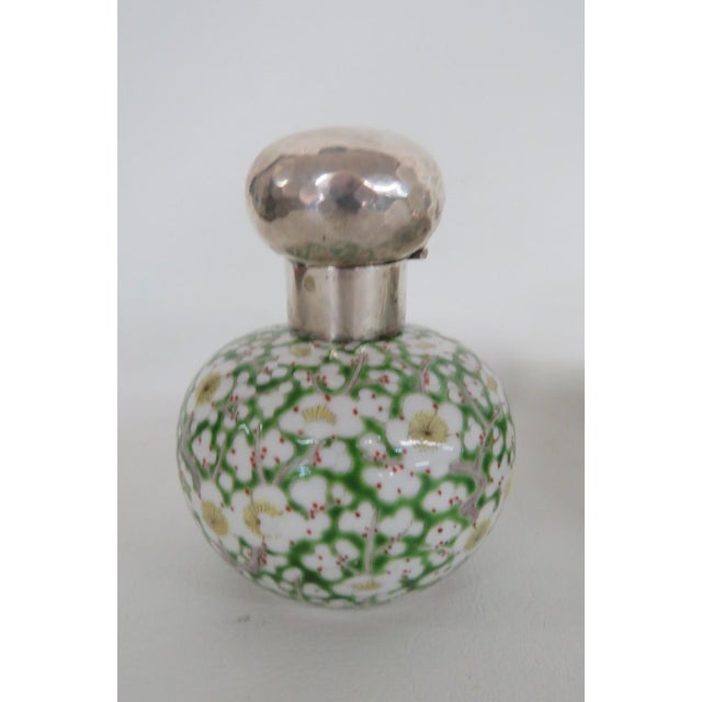 Cloisonne Enamel Sterling Lidded 3pc Vanity Set Empty Perfume Bottles Jar 5113b For Sale - Image 18 of 18