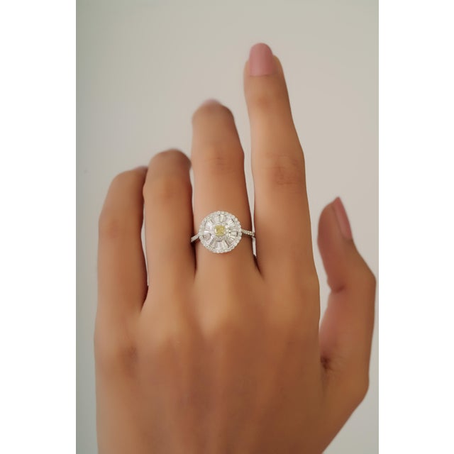 Not Yet Made - Made To Order Art Deco Yellow Diamond Ballerina Cocktail Ring in 18k White Gold Size 7 For Sale - Image 5 of 16