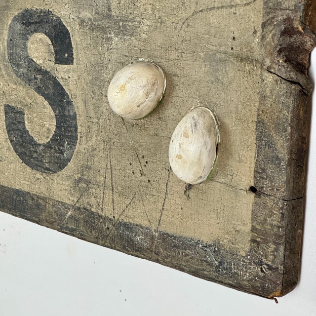 Antique 19th Century "Fresh Eggs" Wooden Sign With Applied Egg Shells For Sale - Image 10 of 15