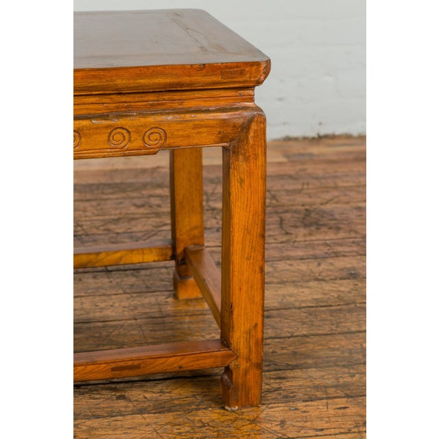 Chinese Elm Qing Dynasty Period Side Table with Horse Hoof Legs and Stretchers For Sale - Image 9 of 12