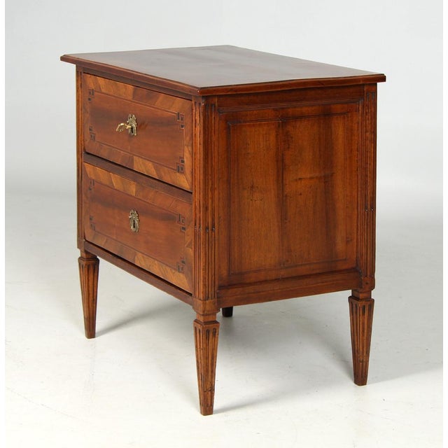 Small antique louis xvi chest of drawers southern germany walnut late 18th century dimensions: h x w x d: 80 x 77 x 51 cm...
