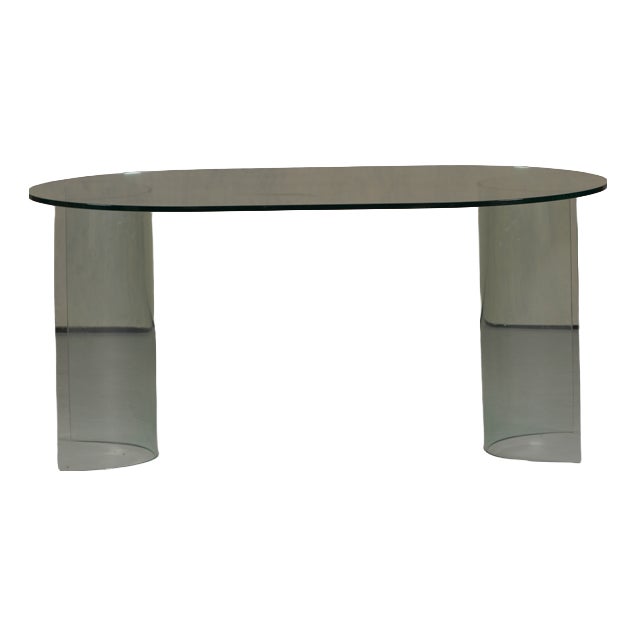 Vintage Oval Tempered Glass Dining Table from Fiam, Italy, 1980s For Sale