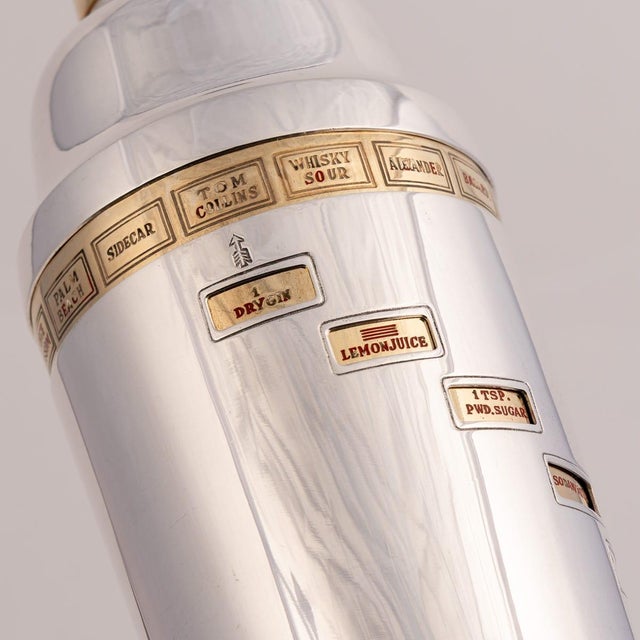 Gold 20th Century English Silver-Plated Recipe Cocktail Shaker, 1930s For Sale - Image 8 of 11