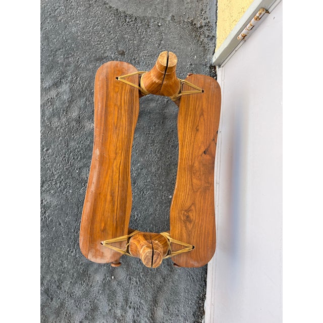 Wood Vintage Mid Century Camel Saddle Low Stool, Ottoman For Sale - Image 7 of 10