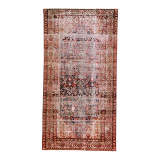 Vintage Distressed Handmade Floral Red Wool Rug For Sale